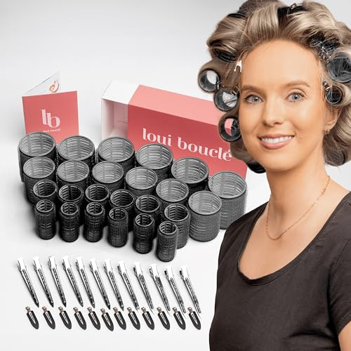 loui bouclé – Set di bigodini premium con clip [48 pezzi – 24 bigodini & 24 clip in metallo] – 4 diverse misure per ricci grandi senza calore – Curler per capelli con clip – 55, 44, 36, 25 mm