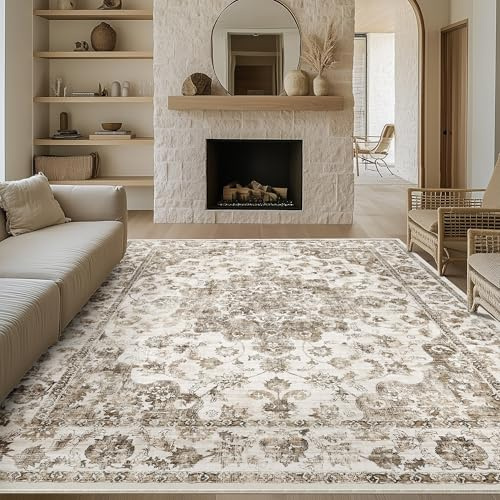 HUGEAR Vintage Brun Vardagsrum Matta 300x400cm Halkfri Stor Mattor | Tvättbar,Sovrumsmatta Stor Rug,Sovrum,Kort Lugg Carpet,Matsal Rugs,Kontor Carpet,Barnrum,Inomhusbruk Golvmatta