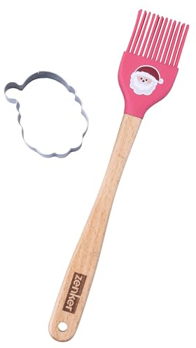 Zenker Set 2 Pezzi Spatola e Pennello da Cucina Natalizi con Tagliabiscotti, Utensili in Silicone con Stampi in Acciaio Inossidabile, Spatola Renna e Pennello Babbo Natale, Accessori pasticceria