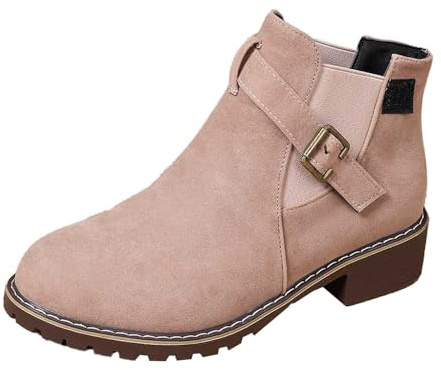 Puramala Botines para mujer en imitación de ante al tobillo con hebilla y cremallera Zapatos casuales de entretiempo para otoño y primavera, Estilo X01 Rosa, 40.5 EU