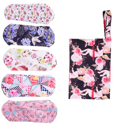 TOKIDNY Lot 6 serviettes hygiéniques lavables en tissu avec charbon de bambou super absorbantes, écologiques et confortables, pochette de rangement incluse