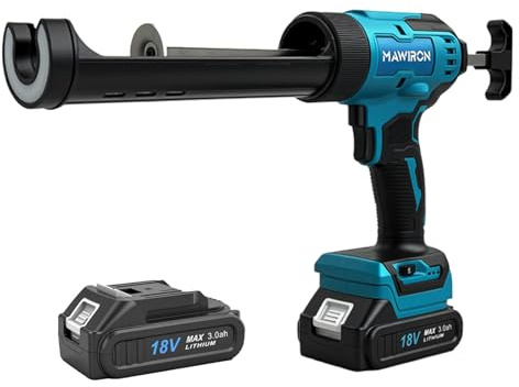 Batteridriven silikonpistol – kompatibel med Makita-18 V batteri – trådlös elektrisk patronpress för tätning spatel monteringsarbeten, 6 hastigheter, för 300 ml patroner (med 2 x 3 000 mAh batteri)