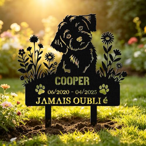 WBW Pierre Tombale Personnalisée Chien Chat Plaque Commémorative Funéraire，ChienC | Piquet Métallique Gravé sur Mesure avec Nom Date Message, Résistant Intempéries pour Jardin Cimetière Cadeau Souvenir