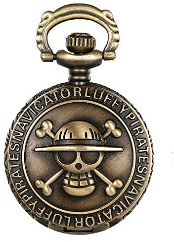 JewelryWe Antik Bronze Anime One Piece Design Quarz Taschenuhr Anhänger mit 80 cm Kette – Weihnachten Geschenk