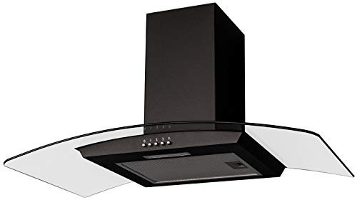 SIA CGH90BL 90cm Black Curved Glass Chimney Cooker Hood Kitchen Extractor Fan