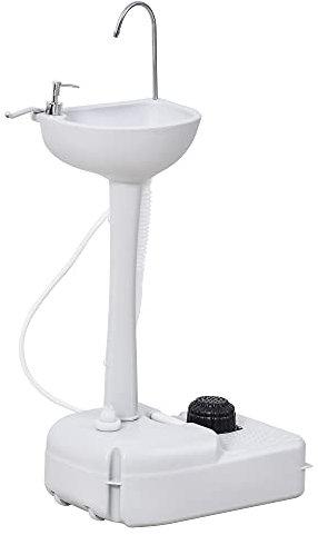 Outsunny Évier de Camping Portable, lavabo Portable pour Camping, Station Lavage avec Roues, Distributeur de Savon et Porte Serviettes, lavabo Mobile pour événements en Plein air, Gris
