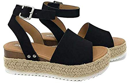 ERLINGO Sandalias de plataforma para mujer, sandalias de verano con correa de hebilla ajustable, cuerda de cáñamo, alpargatas