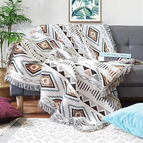 Lqprom Boho Throw Blankets Knit Bed Blankets with Tassel Aztec Western Throws Cover Christmas Decor for All Season Sofa Couch Chair Outdoor Camping Picnic Tent Beach Car Traveling 51x63