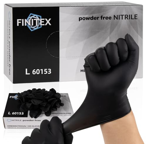 FINITEX Nitrile Disposable Latex-Free Gloves Black - 3.5mil 100PCS Powder-Free Cleaning Medical Exam Food Glove (Large)