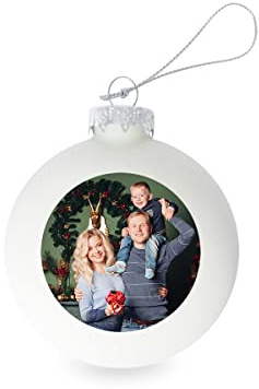 GE24 Weihnachtskugel individuell mit ihrem Text oder Foto - Ø 9cm aus Glas - Christbaumkugel mit Digitaldruck (Seidenmatt) (Weiß, 1)