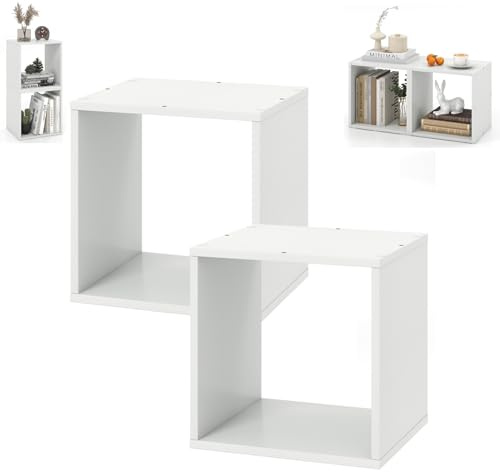 COSTWAY Cube Bookcase Set of 2/3, Stackable Bookshelf Storage Organizer, Display Shelf Open Rack Shelving Unit for Living Room, Bedroom and Office (2, White)