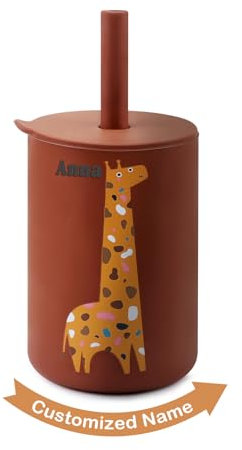 TYRY.HU Personalized Silicone Baby Transition Cup - Customized Name, Tiny Training Open Cup for Toddlers Learning Independent Drinking - Brown