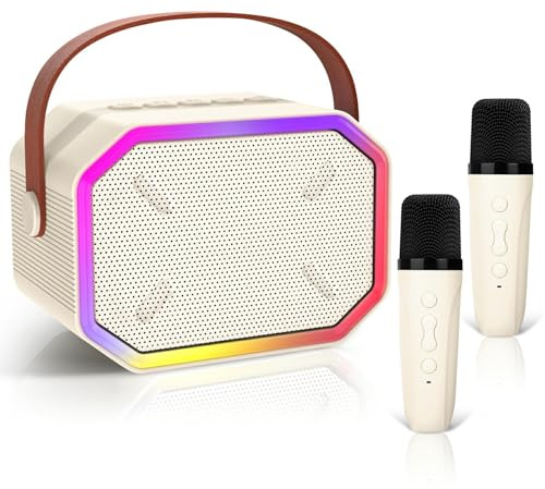 TI-TOO Karaoke Machine for Kids, Portable Bluetooth Karaoke Machine with 2 Microphones for Kids Adults Toddler. Christmas Toys for 3 4 5 6 7 8 9 10 11 12 Year Old Birthday Gift. (BEIGE)