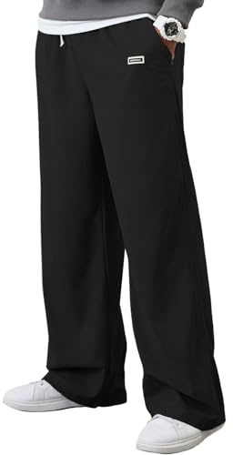 HAWILAND, pantaloni in corduroy da uomo, a gamba larga, pantaloni lunghi, baggy, per il tempo libero, a vestibilità regolare, casual, sportivi, invernali, autunnali, Nero , S