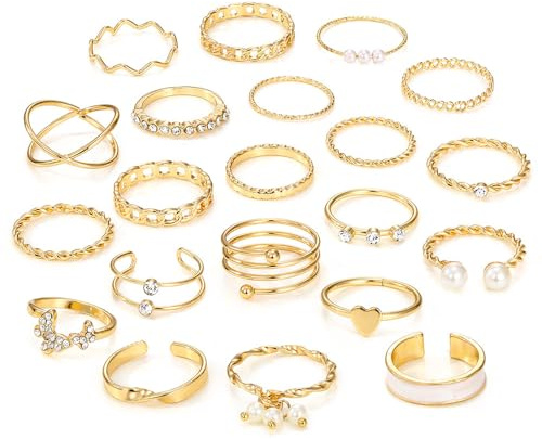 21Pcs Vintage Gold Knuckle Ring Set for Women, Stackable Joint Finger Rings Knuckle Joint Thumb Rings Heart Pearl Open Rings Set for Women Teen Girls (Golden 1)