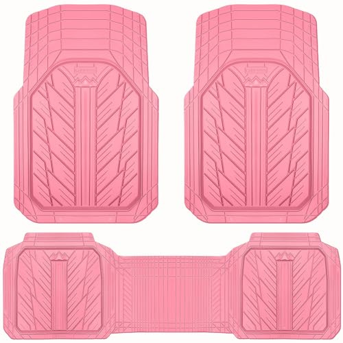CAR PASS Heavy Rubber Car Floor Mats, Deep Waterproof Car Mats All Weather, Universal Trim-to Fit Automotive Floor Mats for Car SUV Truck Van, Durable Cute Floor Liners for Women Girly (All Pink)