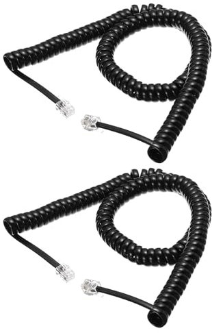 sourcing map 2 Pack Phone Cord for Landline, 13ft RJ9 4P4C Telephone Handset Cord No Tangle Coiled Phone Cable, Black