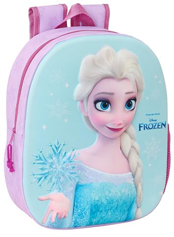 Safta FROZEN 3D - Sac à dos d'école, avec design 3D, adaptable au chariot, idéal pour les enfants de différents âges, confortable et polyvalent, qualité et résistance, 27 x 10 x 33 cm, Bleu céleste