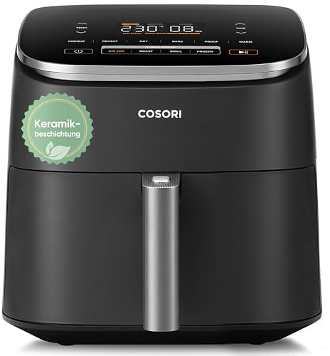COSORI Air Fryer Turboblaze DC Moteur avec des surfaces revêtues à 100% de Céramique,Easy Fryer 5 Vitesses de Vent Réglables,Friteuse à Air,Économis d'Énergie de 64%,Friteuse à air livre de recettes