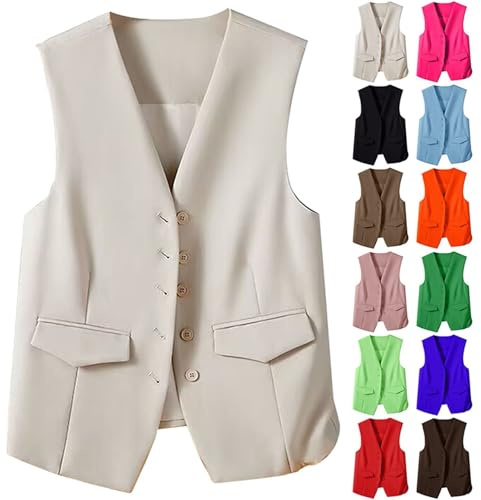 HUIFUAO Womens Waistcoat Vest White Suit Vest Dressy V Neck Sleeveless Blazers Office Work Suit Jackets Elegant Button Up Lightweight Gilets (Green, M)