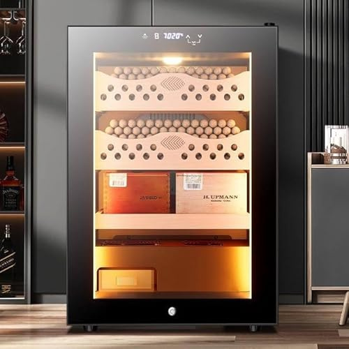 MANYOUYOU Cave à Cigares électrique, 50 L, Silencieuse, avec Refroidissement, Chauffage Et Contrôle De L'humidité pour 200 à 300 Cigares, Cave à Cigares avec Tiroirs en Cèdre Espagnol A