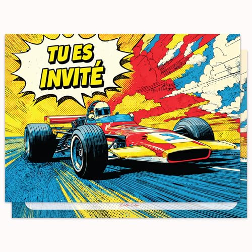 Edition Colibri Carte d'invitation d'anniversaire - Illustration de voiture de course | Lot de 10 cartes plates (A6) – Verso à écrire