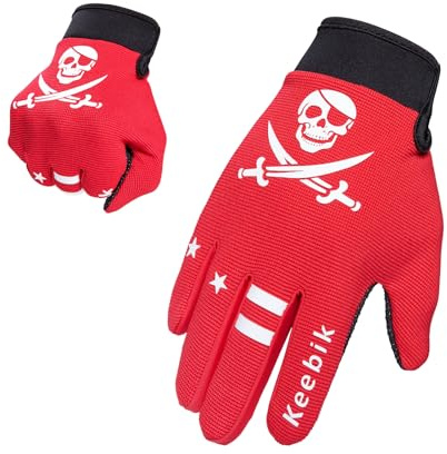 Keebik Kids Dirt Bike Gloves, Kids & Youth Power Sports Riding Gloves for Motorcycle, BMX, Mountain Bike, ATV, Full Finger Children Skull Gloves for Cycling Camping Fishing (KV3, Small[4-6 Yrs])