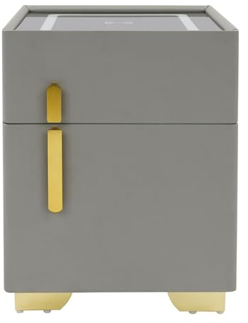 DJOAIUYF Table de chevet intelligente avec station de charge pour téléphone et haut-parleur Bluetooth, table de chevet avec coffre-fort et serrure à combinaison pour un rangement sûr (gris)