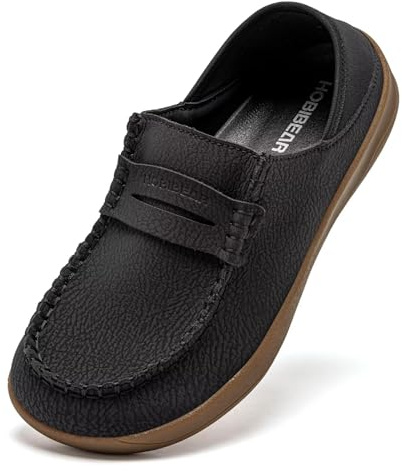 HOBIBEAR Women's Leather Mary Jane Flats | Wide Toe Box & Barefoot Shoes | Wide Comfort Shoes(Black,Women UK 6.5)