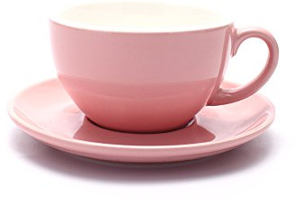 Coffeezone Barista Speciality Coffee Cup and Saucer, Small Cappuccino or Double Espresso Ceramic Cups (Glossy Pink, 5 oz)
