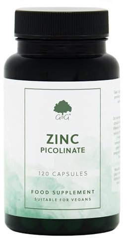 Zinc Picolinate - 22mg Elemental Zinc - 120 Vegan Capsules - Chelated for Improved Absorption - Non-GMO, Made in The UK - G&G Vitamins