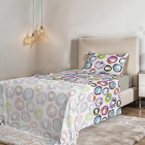 Set Lenzuola Letto Piazza e Mezzo, Made in Italy, Microfibra – Completo Letto, Lenzuolo sotto con angoli 120x200, Lenzuolo Sopra e Federa, Cerchi Astratti