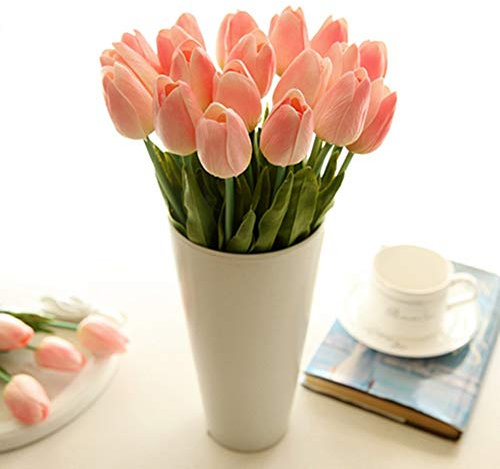 Egurs 10 st konstgjorda blommor riktig touch mini PU tulpanbukett för bröllopshuset dekoration champagne