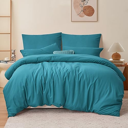 RUIKASI Biancheria da letto 200x200 cm, 3 pezzi, turchese – copripiumino estivo 200x200 cm, set con federe, in microfibra con chiusura lampo, morbida e non necessita di stiratura
