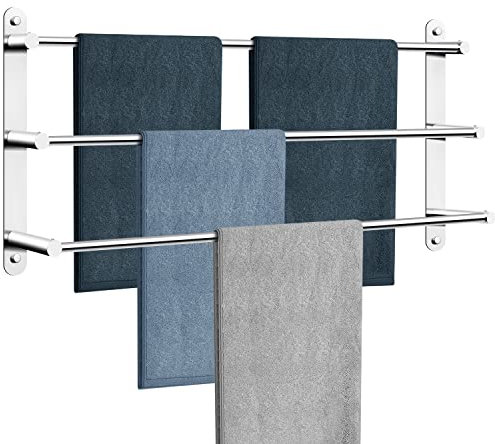 Handtuchstange Gross 80cm Ohne Bohren/Lochstanzen Doppelzweck 304 Edelstahl,Handtuchhalter Wandregal,Handtuchregal Wandmontage, Wand Badetuchhalter 3-Stöckig Badetuchstange für Badzimmer und Küche