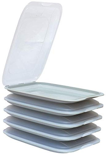 ENGELLAND - Hochwertige stapelbare Aufschnitt-Boxen, Frischhaltedose für Aufschnitt. Wurst Behälter. Perfekte Ordnung im Kühlschrank, 5 Stück Farbe Grau, Maße 25 x 17 x 3.3 cm