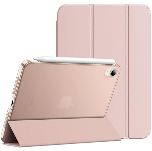 JETech Funda para iPad Mini (A17 Pro, 2024 Modelo, 7.ª Generación) / Mini 6 (2021 Modelo, 6.ª Generación), Soporte Delgado con Respaldo Rígido Carcasa con Auto-Sueño/Estela (Oro Rosa)