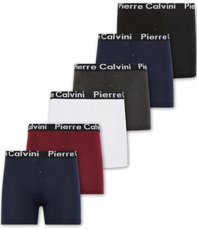 Pierre calvini button fly homme caleçon boxeur, assortis foncés (6 paquets), m