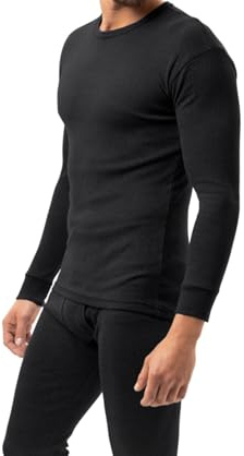Herren Thermo Unterhemd Innenfleece warmes Winter Unterwäsche Langarm Baumwolle (Schwarz, XL)