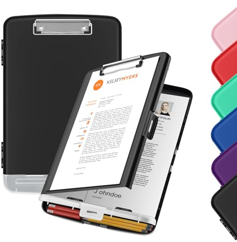 WENYA A4 Clipboard with Storage, Plastic A4 Clipboard Folder Storage Box with Separate Pen Compartment for School Office Medical Personnel