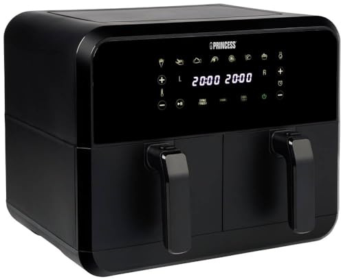 Princess 01.182068.01.001 Friteuse double fonction air chaud 2400 W, avec affichage, fonction minuterie, revêtement antiadhésif, Tem