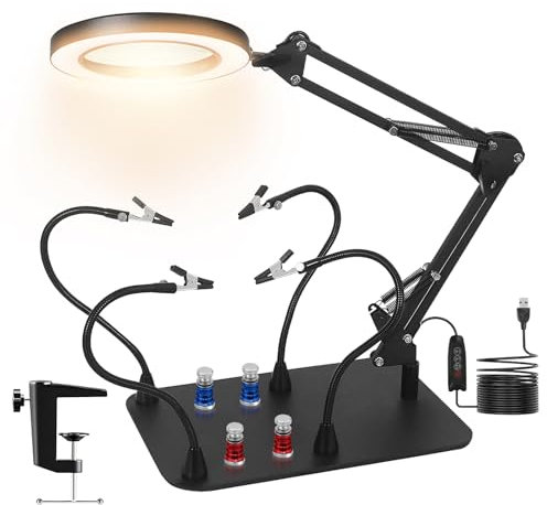 Dritte hand Löten, Magnetische Löthilfe Helfende Hand mit 10X Lupe Licht, Lötstation mit 4 PCB-Säulen und 4 flexibel Arme, Löthilfe für Schweißer, Schmuckhersteller, Handwerk, Liebhaber