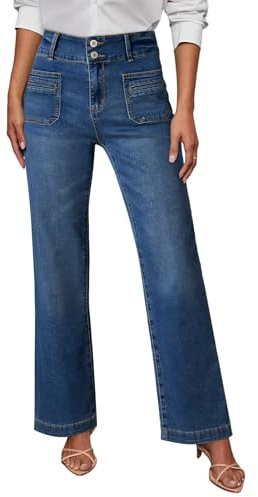 Sidefeel Women's Jeans Wide Leg High Waisted Straight Leg Fall Outfit Stretchy Denim Pants Blue Size 14