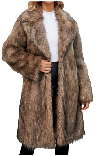 AEGJEGVD 2024 Veste Fausse Fourrure Femme mi Longue Léopard Manteau en Fourrure synthétique Veste d'hiver Chaude Manteau Élégant Couleur Unie Fluffy Manteau en Fausse Fourrure Polaire Coat Jacket