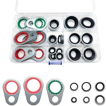 JNNJ 60 Piezas Kit Junta Aire Acondicionado, Universal Juntas Compresor, Surtido Juntas Estanqueidad, Sistema Aire Acondicionado Junta Tórica, Kit Arandelas Junta Puerta Compresor Aire Acondicionado