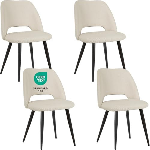 JIJIAN Esszimmerstühle 4er Set, Stühle Esszimmer, Küchenstühle, Wohnzimmer Essstühle mit Ausschnitt Rückenlehne Streifen Samt Stuhl, Gepolsterte Stühle für Esszimmer, Küche, Schlafzimmer, Beige