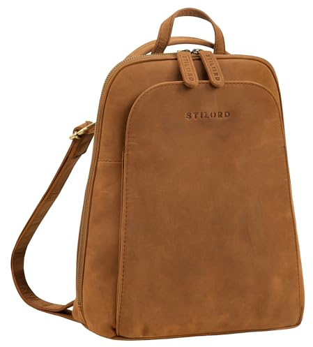 STILORD Ophelia 2-in-1 Rucksack-Tasche Echtleder - Crossbody Bag Handtasche Leder Rucksack Klein - Cityrucksack Daypack Umhängetasche Damen Tagesrucksack 10,9 Zoll Farbe:tan - Dunkelbraun