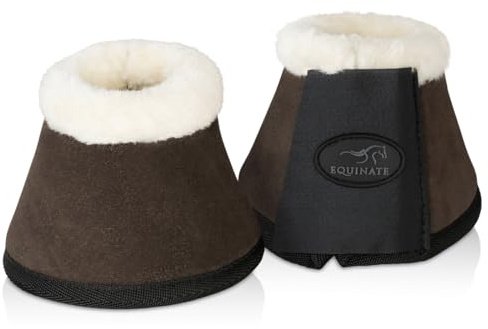 Equinate Sunville - Set di 2 campane per zoccoli con rivestimento in pelle scamosciata e pelliccia di agnello sintetica L, colore marrone