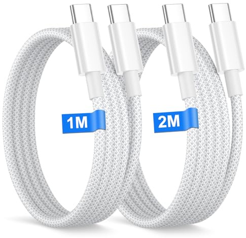 iPhone 15 16 17 Cable USB C[1M+2M], 60W Cable USB C Carga Rapida para iPhone 17 16 15 Pro Max/Pro/Air/, Macbook, iPad, Cable Cargador Tipo C Trenzado Nylon Cable iPhone 15 16 17 Cables USBC Apple