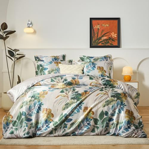 YASMENG Satin sängkläder 135 x 200 4 delar motiv satin sängkläder glänsande slät deluxe påslakanset mjukt mysig sidensängkläder med dragkedja och 2 örngott 80 x 80 cm